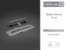 Odpływ liniowy 55cm RADAWAY do płytek o grubości 8-12mm, ruszt flower
